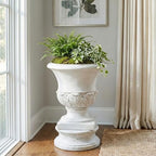 18.31" H Classical Acanthus Leaf Pedestal Urn Planter, Weather-Resistant MGO Outdoor Flower Pot for Garden Patio and Front Porch Entrance,Antique White - Image 2
