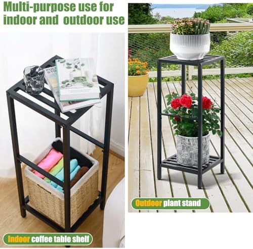 Party Zealot 2 Packs of 2-Tier Tall Metal Square Plant Stand 31” Heavy-Duty Modern Flower Pot Rack for Indoor Living Room, Corner Side Table for Outdoor Patio, Garden Planter Holder, Black - Image 6