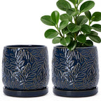 D'vine Dev 2-Pack Embossed Leaves Planter, 6 in, Midnight Blue, 27-F-X-3 by DvineDevPlanterPotsandStand