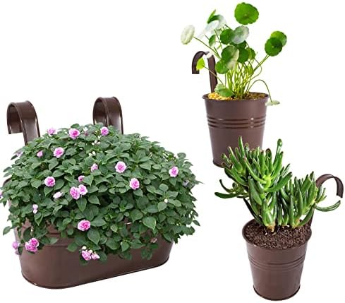 HowRU Metal Iron Flower Pots for Railing Fence Hanging Bucket Pots(5 Pcs) and Hanging Flower Pots Metal Iron Bucket Planter(10 Pcs) (Bronze) - Image 5
