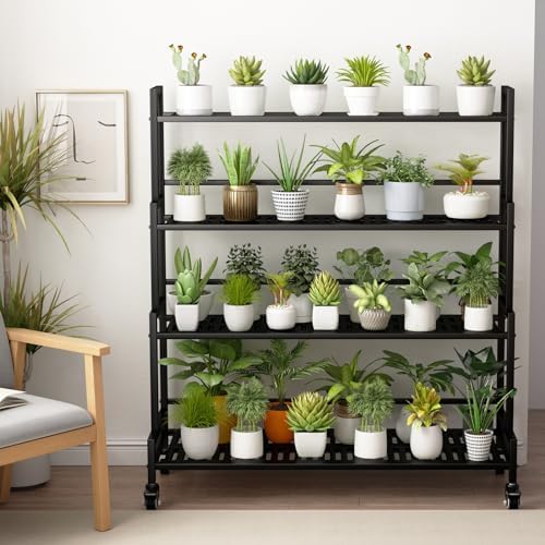 YIZAJIA Plant Stand Indoor Outdoor Tiered Stands Shelf With wheel 4 Tier - Image 4