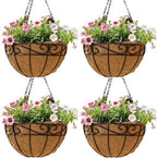 14 Inch Hanging Planters (4 Pack) - Round Metal Baskets with Cocoa Liners for Indoor/Outdoor Gardens, Porch & Patio Decor（HB） by SMYAXUNW