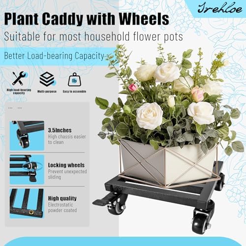 2PCS 8 Inch Plant Caddy with Wheels Lockable Heavy Duty Trolley Large Metal Square Plant Dolly Plant Roller Base Potted Stand Suitable for Indoor Outdoor Plant Pots Black - Image 3