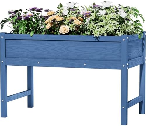 Weatherproof Raised Garden Bed, HDPE Outdoor Elevated Planter Box with Legs, Garden Box, Flower Beds for Patio, Deck, Balcony (Navy Blue) by BIVODA