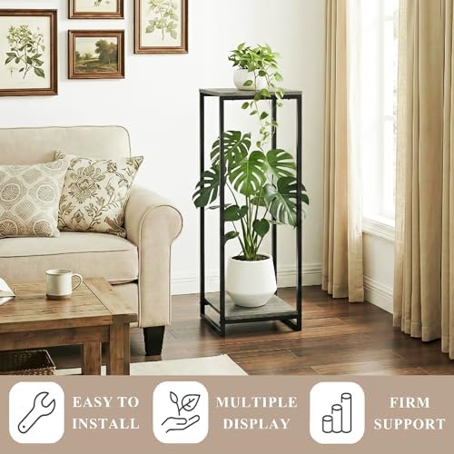 34" Tall 2-Tier Corner Plant Stand Indoor, Oak Grey - Image 3