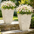 2-Pack 19" Country White Resin Square Planters with Drainage Hole - Image 3