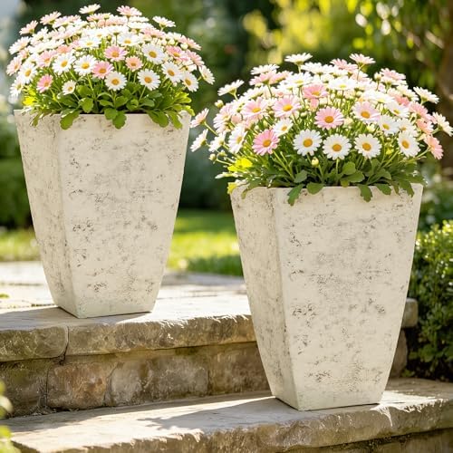 2-Pack 19" Country White Resin Square Planters with Drainage Hole - Image 3