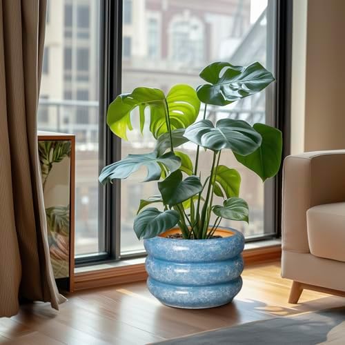 SQOWL 10 Inch Planter Pot - Ceramic Plant Pot with Drainage Hole Planter for Indoor Plants Large Flower Pot Decorative Plant Pot Outdoor Planter for Porch Decor Blue - Image 2