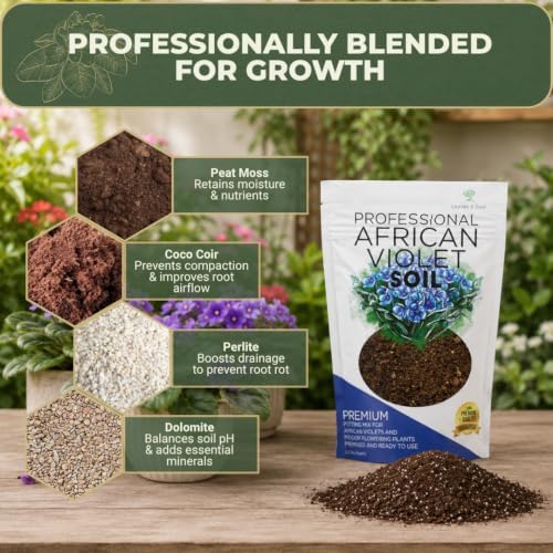Professional African Violet Soil Mix Large 8.2 Quarts Ready to Use, Premium Potting Soil for African Violet Plants Indoor Flowering Soil, Peat Moss Coco Coir Perlite Dolomite Made in USA - Image 7