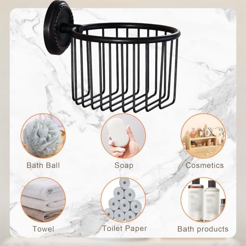 Vintage Wall-Mounted Toilet Paper Holder with Wire Basket Design, Oil-Rubbed Bronze, Wall-Mounted Bath Hand Towel Holder with Braiding Carvings, Vintage Style. - Image 7