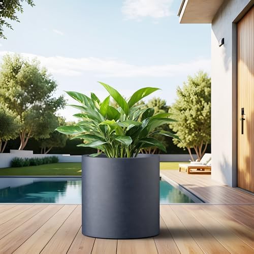 Kante Charcoal Concrete Planter 15.8" Tall All-Weather Round Large Pot - Image 6
