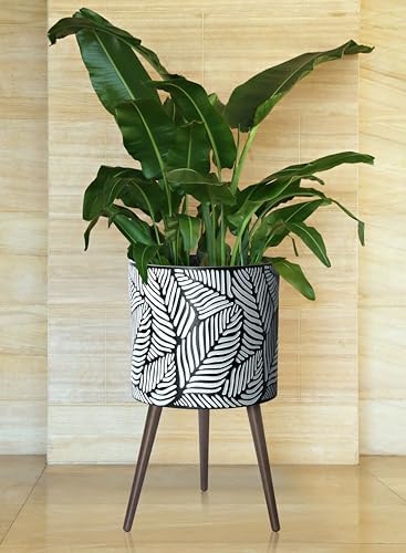 D'vine Dev 16 Inch Planter Pot with Wood Stand, White/Grey, 88-L-E-7 - Image 6