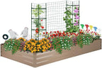 ONCEMORE Galvanized Raised Garden Bed for Vegetables Flowers Herbs, Metal Raised Garden Bed Kit with 2 PCS Tomato Cage, Gloves, Trellis Netting, Plant Labels, Plant Ties, Brown 6×3×1FT by ONCEMORE