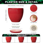 10 Inch Plant Pot, Ceramic Planters with Saucer, Red - Image 2