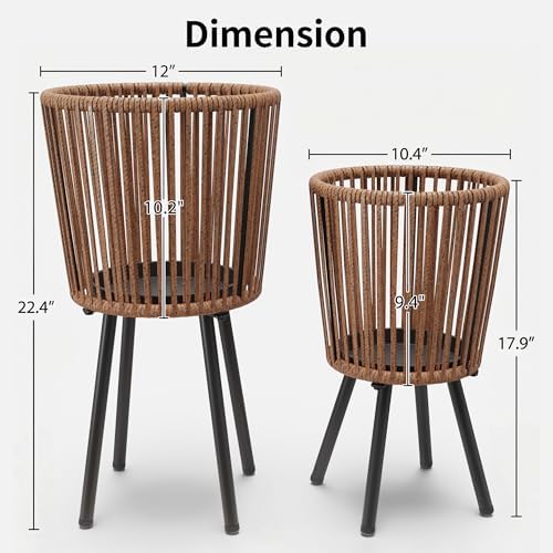 Set of 2 PE Rattan Plant Stand, Flower Pot Holder Indoor & Outdoor - Image 4