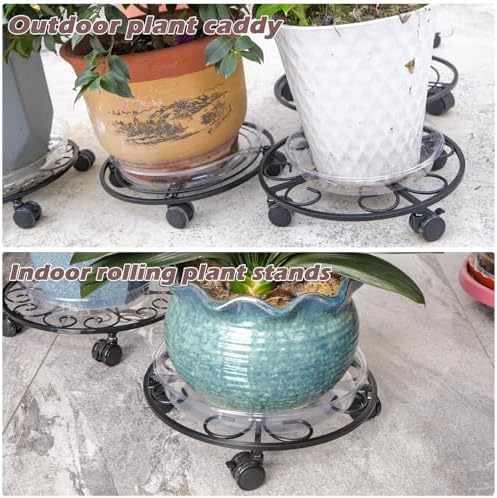 13.5" Metal Plant Caddy with Wheels 5 Packs Large Rolling Plant Stands Indoor Wheeled Plant Dolly Heavy-duty Planter Mover Roller Base Outdoor Plant Trolley Cart Water-proof, Plant Saucers on Wheels - Image 7