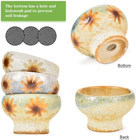 Sungmor Small Succulent Planters Set of 3, Beautiful Hand Crafted Ceramic Plant Pots Cute Cactus Pot, 4.9 Inch Flower Pots for Indoor Plants with Drainage, Desktop Windowsill Home Office Decor Pots - Image 5