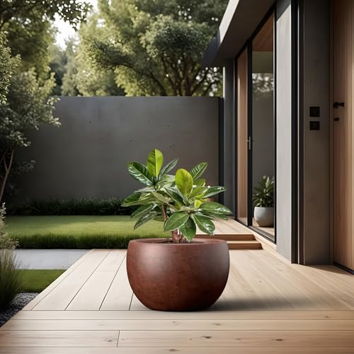 Kante Accent Round Bowl Rusty Concrete Planter 15.7" Dia, Outdoor - Image 5