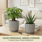 10 Inch Ceramic Planter Pot with Saucer Drainage Leak-Proof Mesh,Flower Pots for Indoor Plants with Gardening Gloves,Ceramic Planter(Stone Grey) - Image 2
