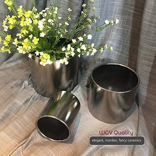 WGVI Silver Ceramic Cylinder Vase Width 6.5" Height 6", Flower Arrangements, Candle Holder, Terrarium Planter Pot, Storage Container Organizer, Pen Brush Holder, Smooth Silver Tabletop Decor, 6 Pc - Image 6