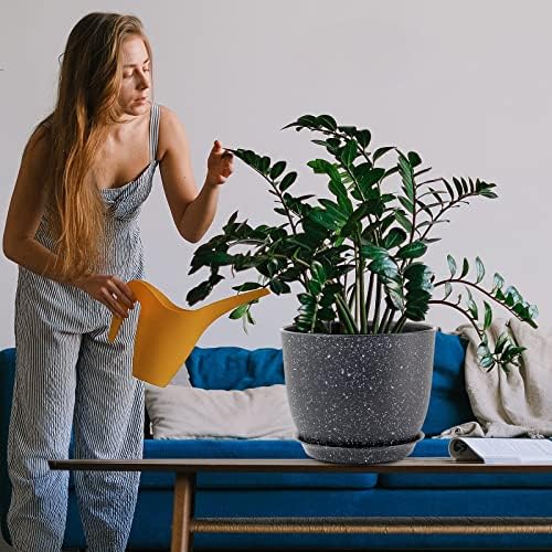 UOUZ 12/10/9 Large Modern Plant Pots, Plastic Planters with Drainage Holes and Saucers for Indoor Outdoor Plants Flowers, Black Speckles - Image 7