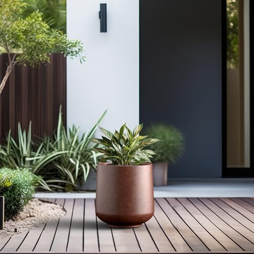 Kante Accent Round Curved Rusty Concrete Planter 13" Dia, Outdoor - Image 6