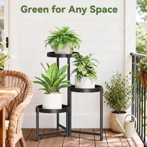 LASZOLA Plant Stand Indoor Outdoor with Large 10 Inch Plastic Tray, Black - Image 6