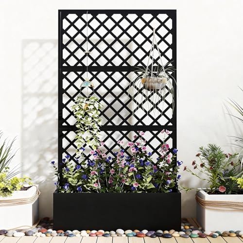 Metal Raised Garden Bed with Trellis, 40 x 12 x 71 Inches, Diamond by Zezgeuro