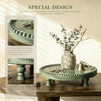 EOSAHR Beaded Wood Riser: Round Display Stand for Living Home Decor, Green - Image 6