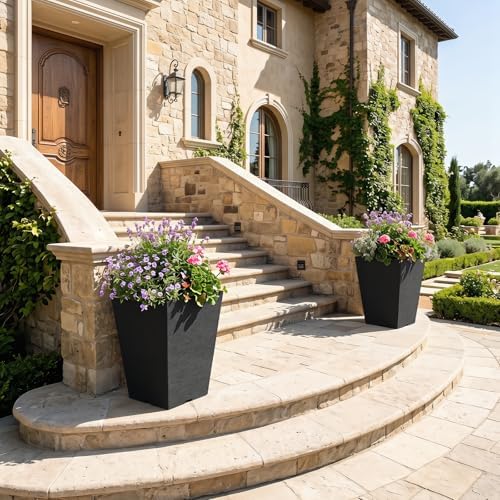 GIANTEX Square Taper Planter Set of 2, Self-Watering Flower Pots, Black - Image 3