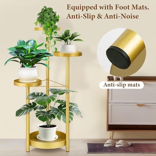 Matekxy 4-Tier Metal Plant Stand Indoor Outdoor for Garden, Livingroom-Gold - Image 3