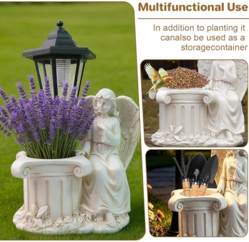 Solar Angel Garden Outdoor Statues with Solar Lights and Flowerpot Decor Angel Figurines Sculptures Resin Outdoor Statues for Patio Yard Lawn Balcony Mom Grandma Gifts - Image 2