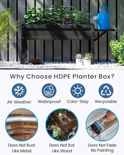 HDPE Raised Garden Bed with Legs, 49x21x27in All-Weather Heavy Duty Planter Box, Outdoor Elevated Garden Bed for Seeds, Herb, Flower, Vegetable (Black) - Image 3