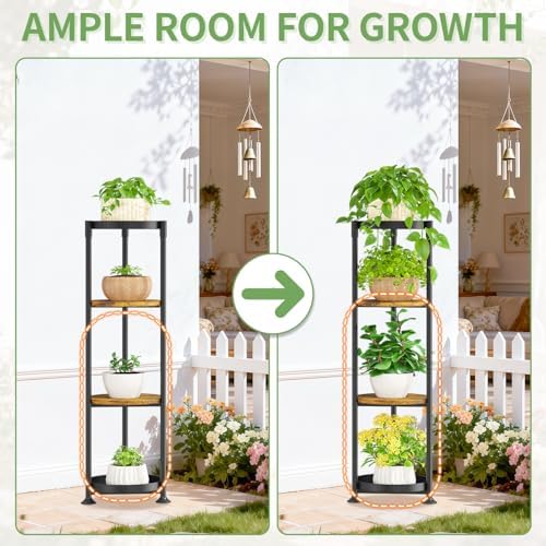 KMOTASUO 4 Tier Black Plant Stand Indoor for Large Tall Heavy Duty Planter, Multiple Sturdy Metal Flower Corner Rack for Narrow House Floor, Iron Vertical Level Round Orchi Holder Organizer, Modern - Image 5