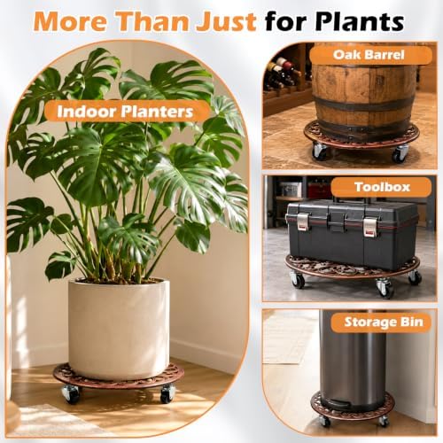 2 Pack Cast Iron Plant Caddy with Wheels Heavy Duty 14 Inch Plant Rollers - Image 6