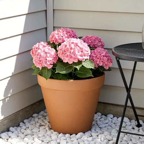 16" Round Terracotta Style Recycled Resin Planter Pot, Lightweight Outdoor & Indoor Flower Pot with Drainage Holes, Weather & Fade Resistant - Image 2