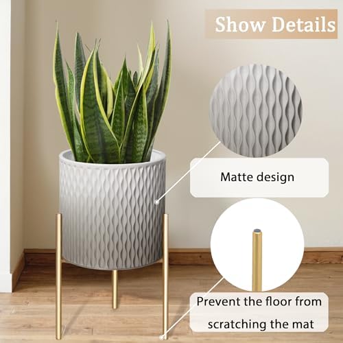 ARNIS Plants Pots with Stand,Set of 2 Flower Pots, Unique Mid Century Decorative Metal Flower Pots with Drainage,10.5&12.25 Inch, Grey and White - Image 5