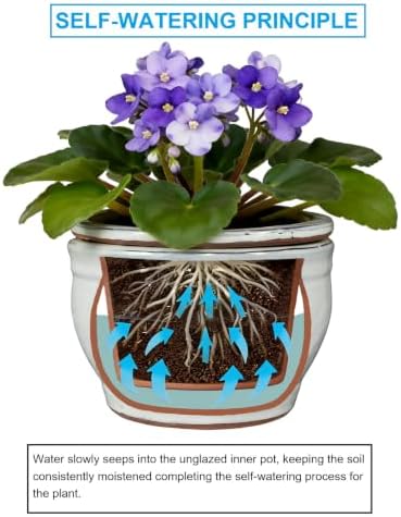 Self Watering Pot for African Violets Indoor Outdoor Plants, 6 inch, White - Image 5