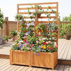 Giantex Wood Raised Garden Bed with Trellis, Outdoor Planter Box for Vines Flowers Vegetables, Herbs, Freestanding Plant Container Privacy Planters for Porch, Patio, Backyard - Image 7