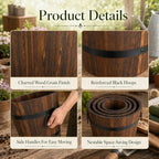 4 PCS Wooden Whiskey Barrel Planters, Wine Barrel Flower Pot with Rubber Hoops, 4 Sizes Versatile Planter for Indoor and Outdoor Plants - Image 3