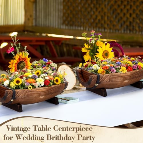2 Pcs Wooden Whiskey Barrel Vase Vintage Flower Planter - Image 5