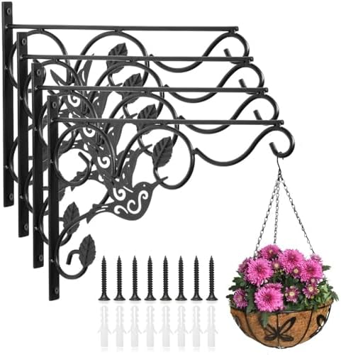 Vumdua Hanging Plants Bracket, 4 Pack 12 inch Wall Planter Hook with Iron Screws Included, Decorative Plant Hanger for Bird Feeders, Wind Chimes Indoor, Lantern, Flower Pot,Outdoor Indoor Patio Decor by Vumdua