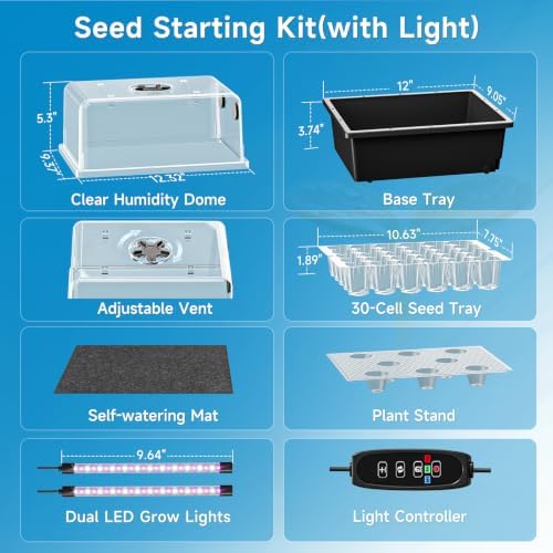 Hon&Guan 2 Pack Self Watering Seed Starter Trays with Growing Lights - Image 2