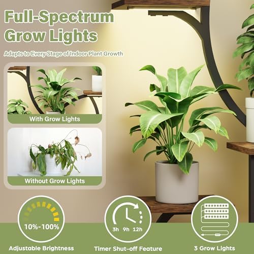Metal Curved Shaped 6 Tier Corner Plant Stand with Grow Lights, 47" - Image 3