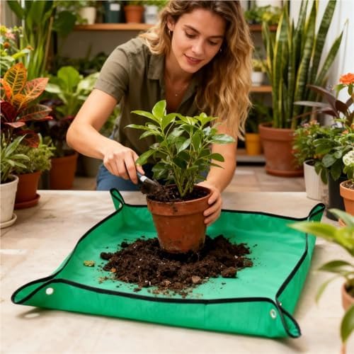 2 PCS Foldable Waterproof Repotting Mat 1x1m Portable Gardening Station for Indoor, Keeps Home Clean for Potting, Pruning & Plant Care for Plants Transplanting(Yellow) - Image 6