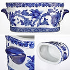 Blue and White Ceramic Planter Pot – Vintage Floral Oval Cachepot Vase for Indoor Plants, Flowers & Succulents – Glazed Chinese Porcelain Style Decorative Bowl – 7.4" Size – No Drainage - Image 4