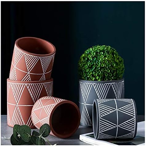 Flower Pot Plant Pot Cement Flower Planters Indoor Modern Succulents Containers with Drain Hole Saucer Decorate Home Office Outdoor Planter Pot(Gris,B) - Image 4