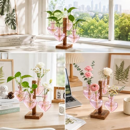 Nacome Plant Terrarium Propagation Stations: Pink Vase with Wooden Stand - Image 7