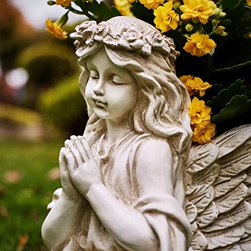 Praying Angel Bust Garden Statue Planters, Angel Wing Planters Pots Mini Vase for Patio, Lawn, Yard Art, Cemetery Grave Decoration, Resin Classical Antique, 8.26" H - Image 3
