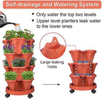 GameXcel Vertical Planter Tower - 4 Tier Stackable Garden Planters with Wheels and Tools Plant Pots for Strawberry Herb Flower and Vegetable Indoor Outdoor Use Red 2 Pack - Image 4